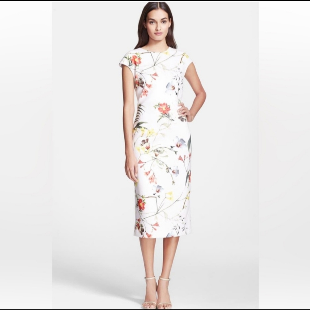 Ted Baker White Floral Midi Dress